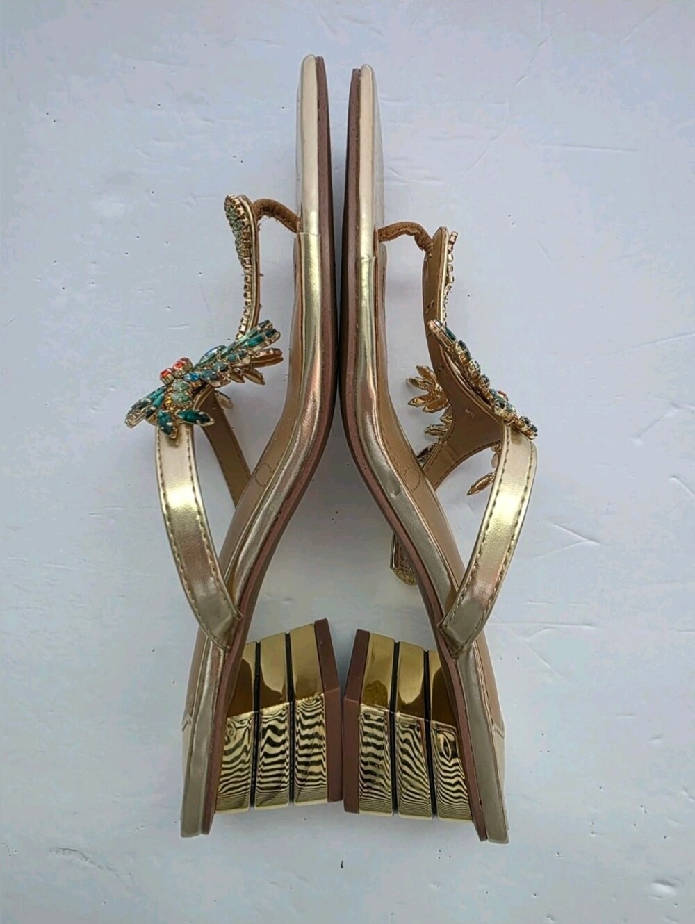 J.Renee Palmy T-Strap Sandals Metallic Gold Synthetic Upper Block-Heel Sz 8.5 M - Picture 11 of 13